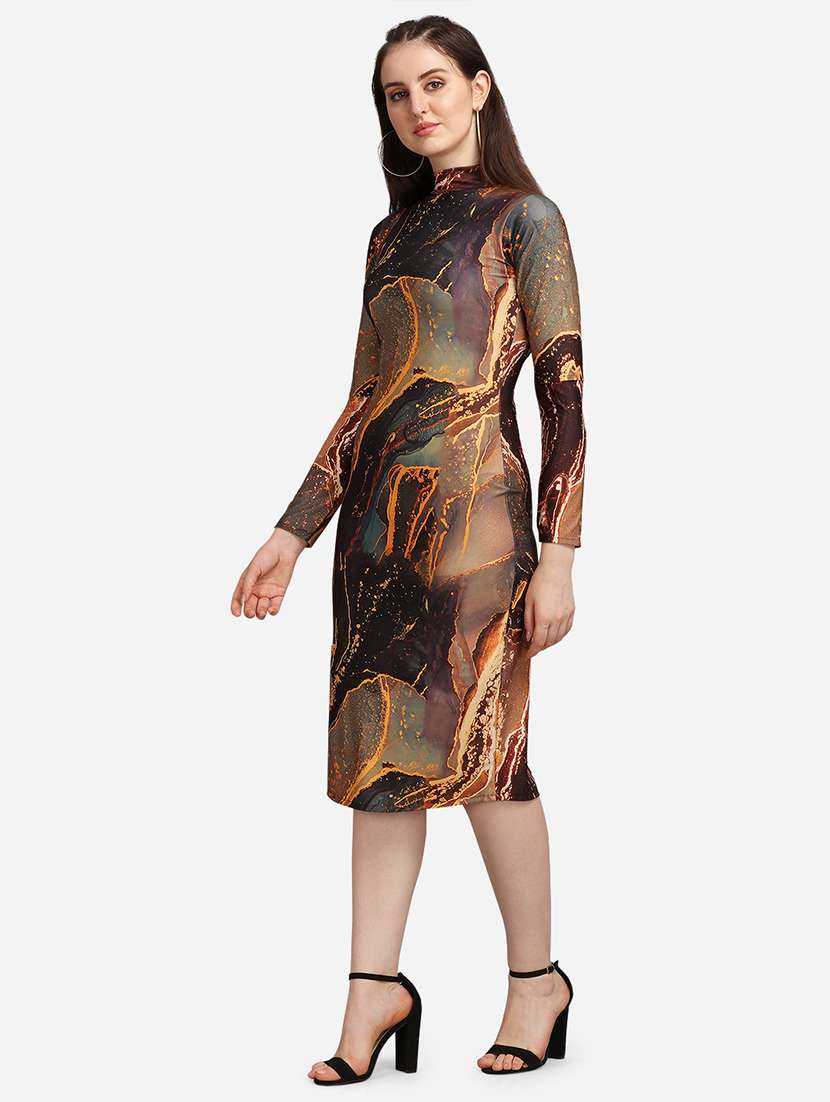 women printed long sleeves bodycon dress - 22549516 -  Standard Image - 3