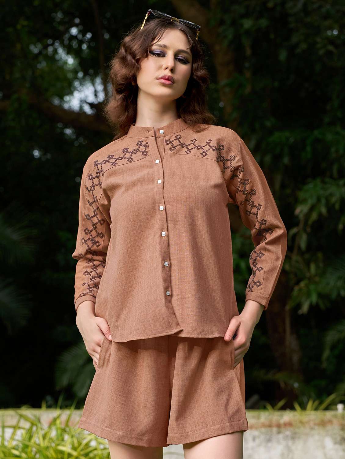 women embroidered long sleeves regular shirt