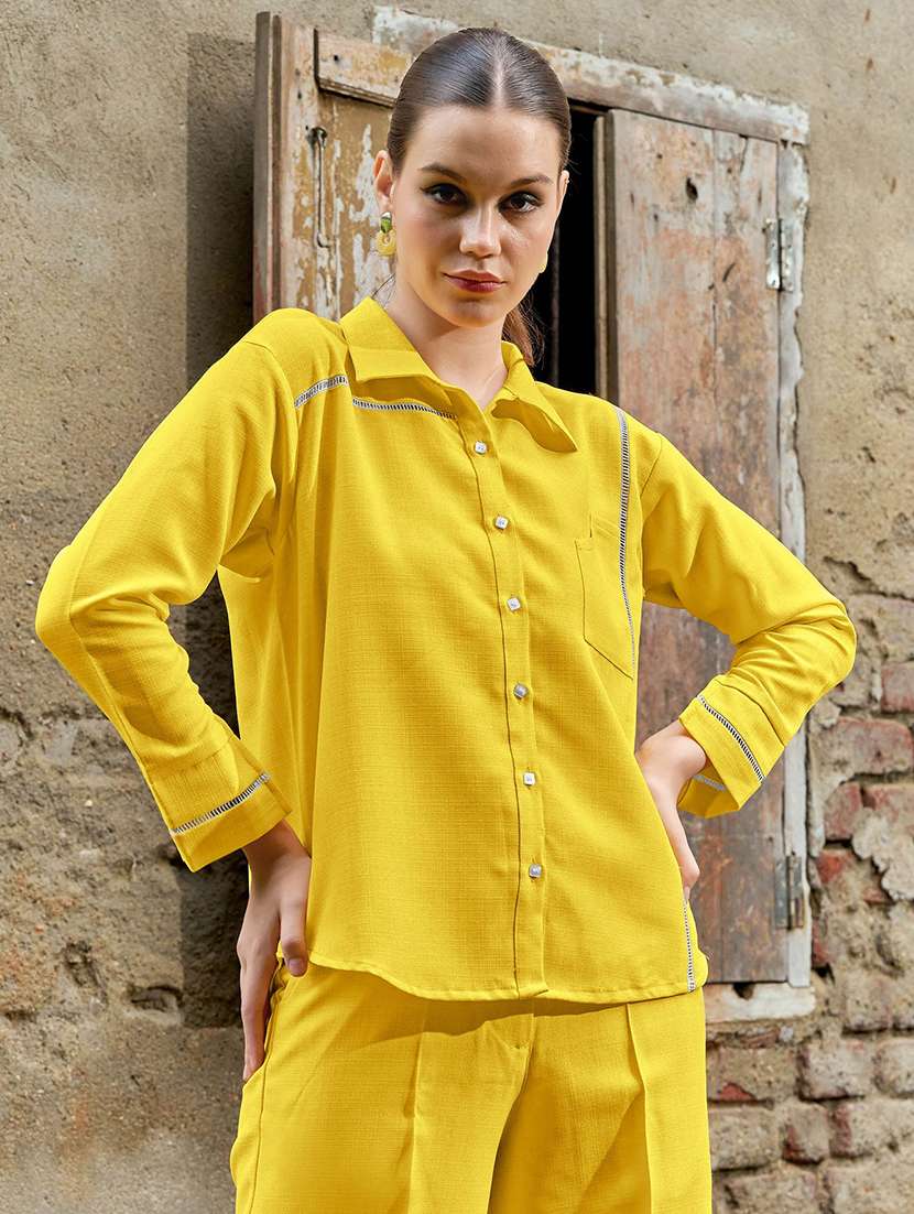 women solid long sleeves regular shirt