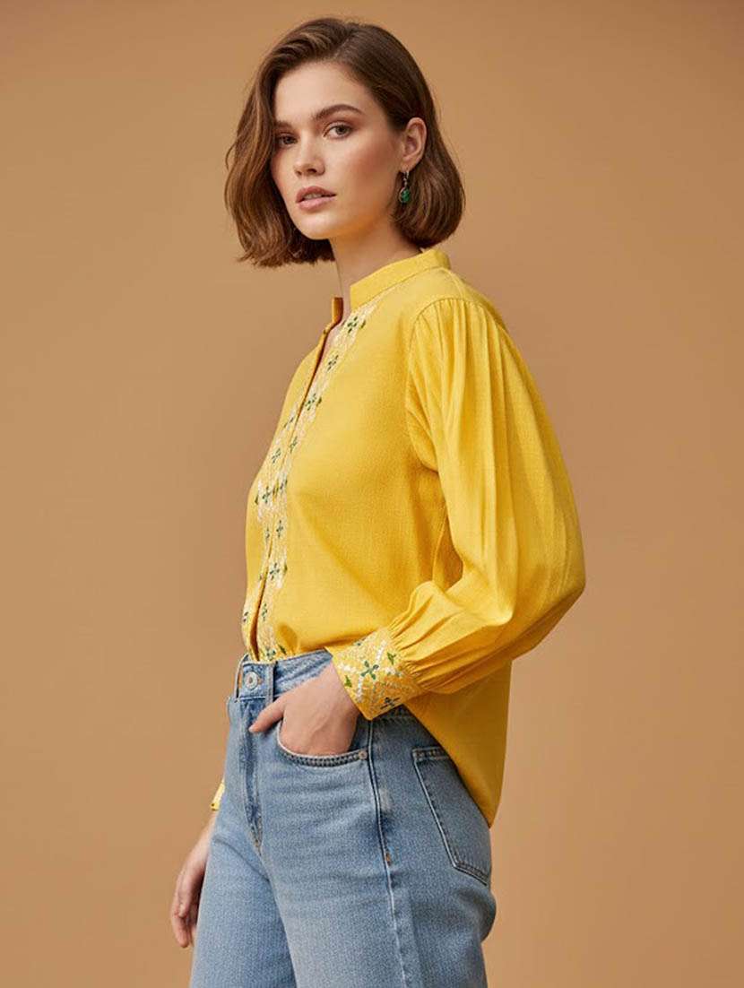 women embroidered bishop sleeves regular shirt - 22549559 -  Standard Image - 3