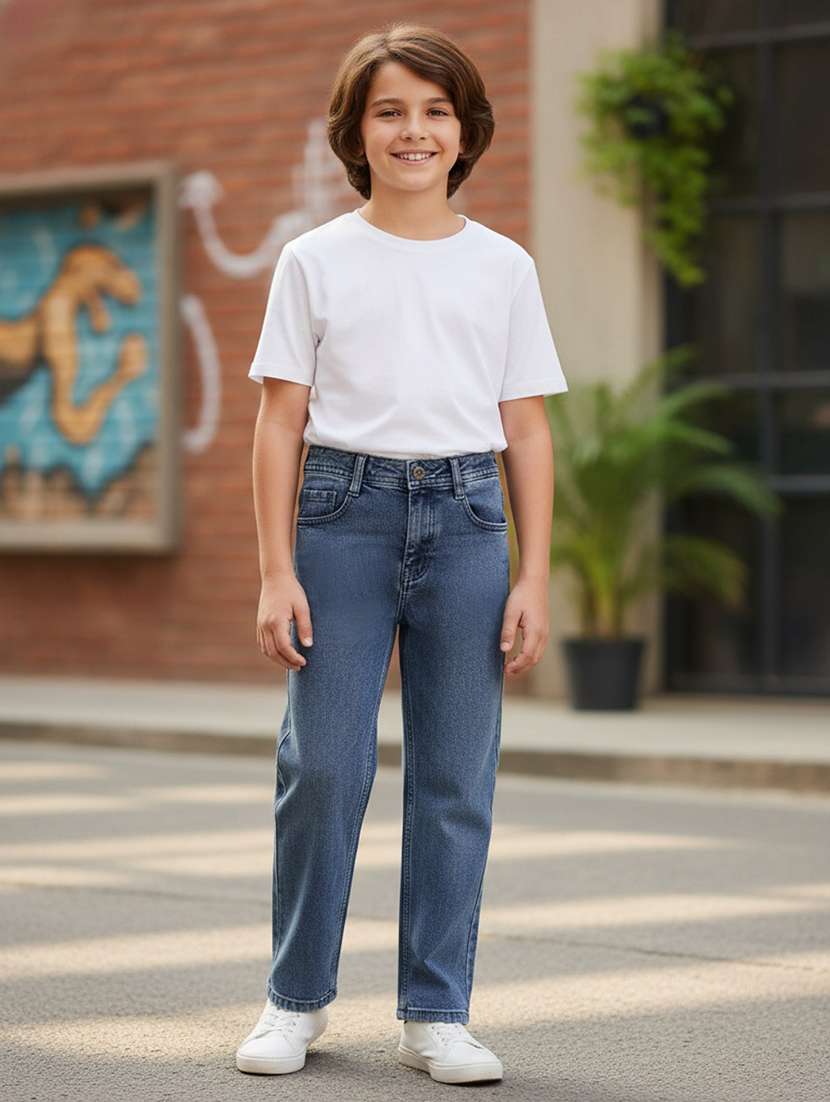 boys washed mid rise straight fit jeans