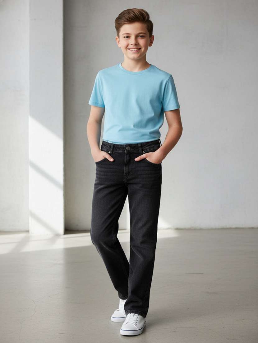 boys washed mid rise straight fit jeans