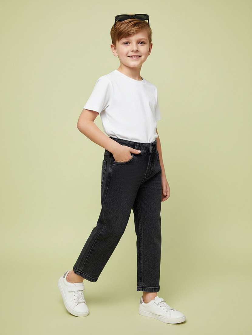 boys washed mid rise straight fit jeans