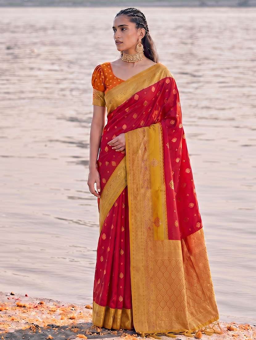 women self design banarasi saree with blouse