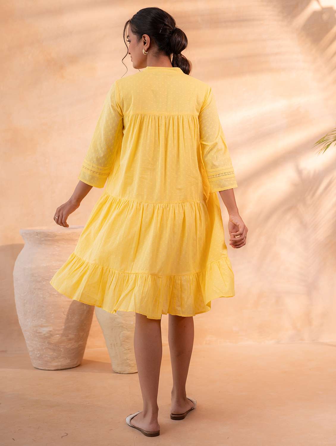 women self design three quarter sleeves tiered dress - 22550122 -  Standard Image - 3