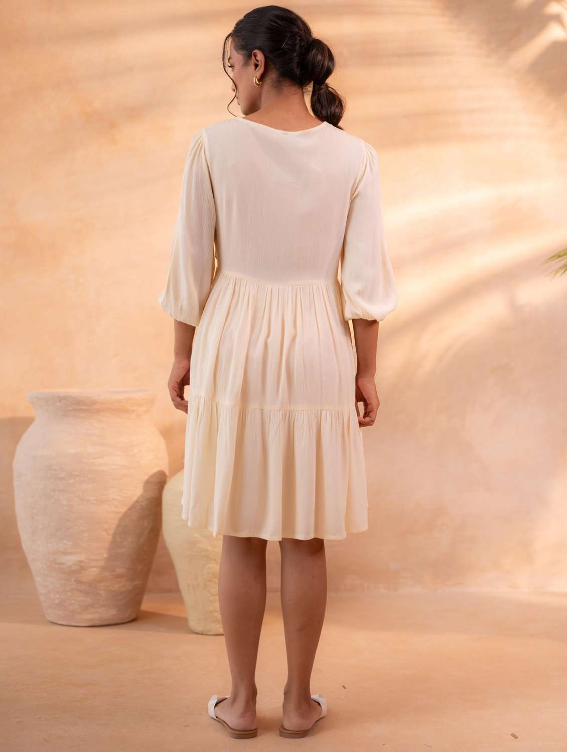 Women Embroidered Three Quarter Sleeves Tiered Dress - 22550143 -  Standard Image - 3