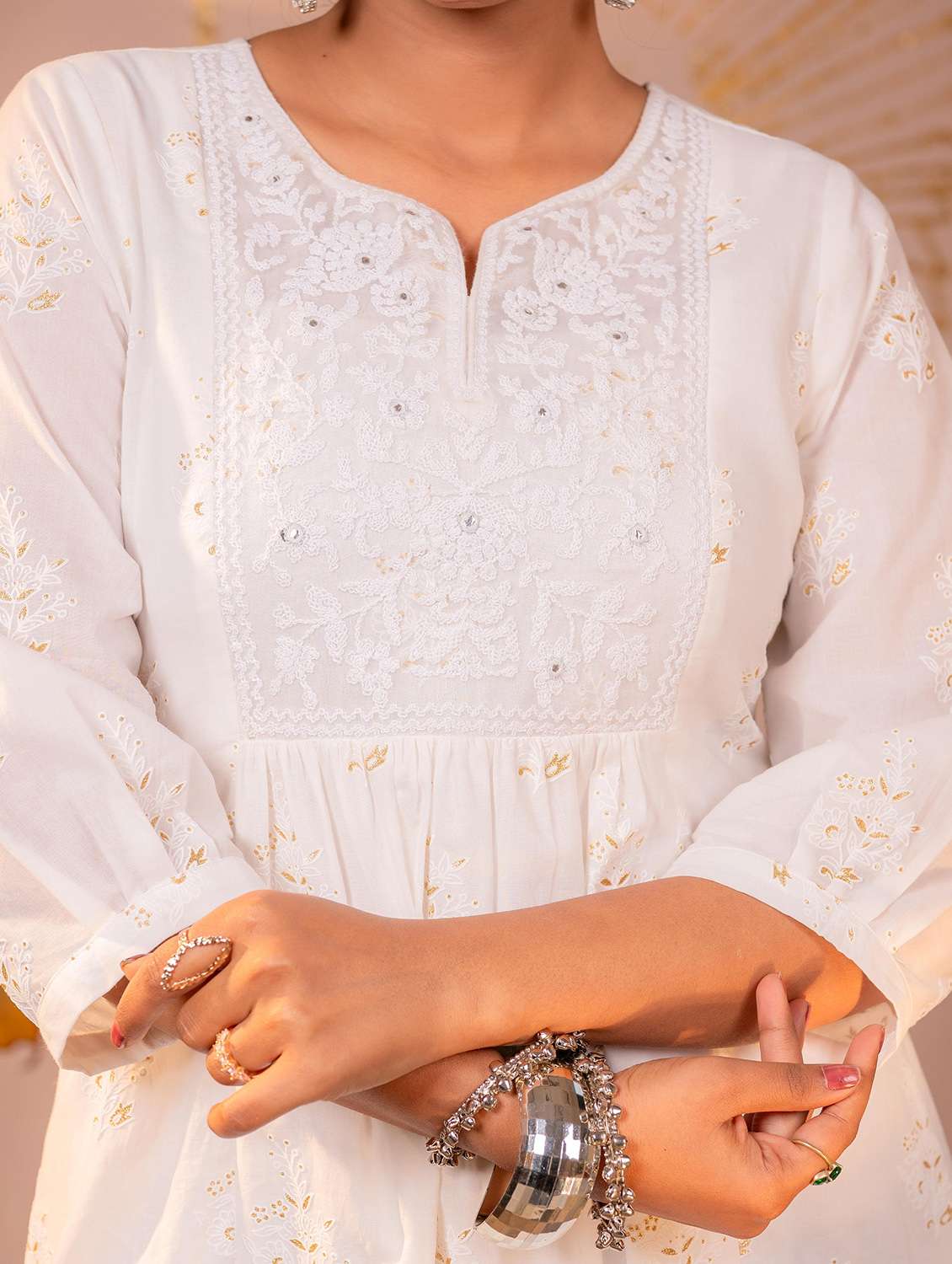 women embroidered three quarter sleeves a-line kurta - 22550213 -  Standard Image - 3