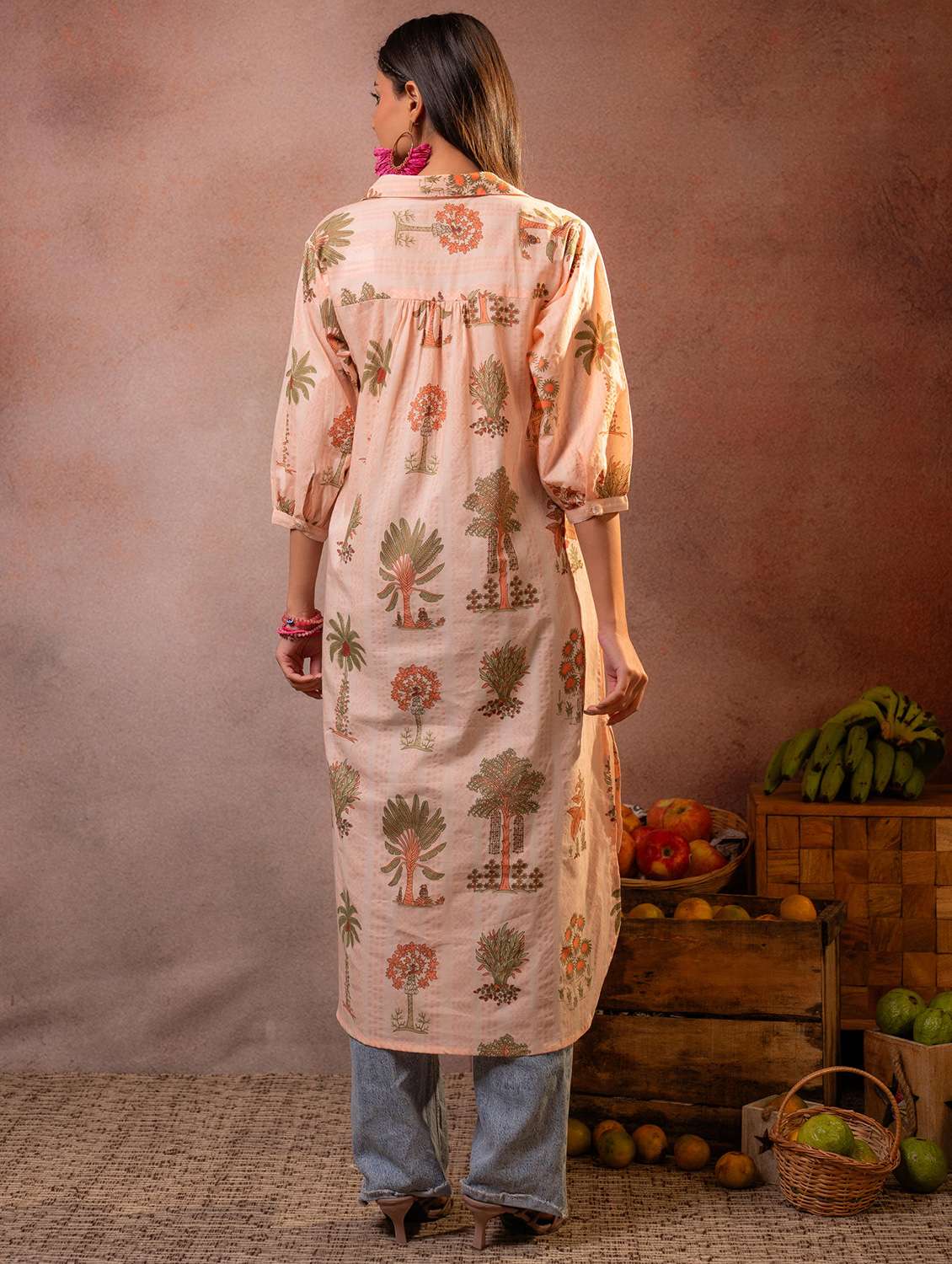 Women Printed Three Quarter Sleeves Straight Kurta - 22550222 -  Standard Image - 3