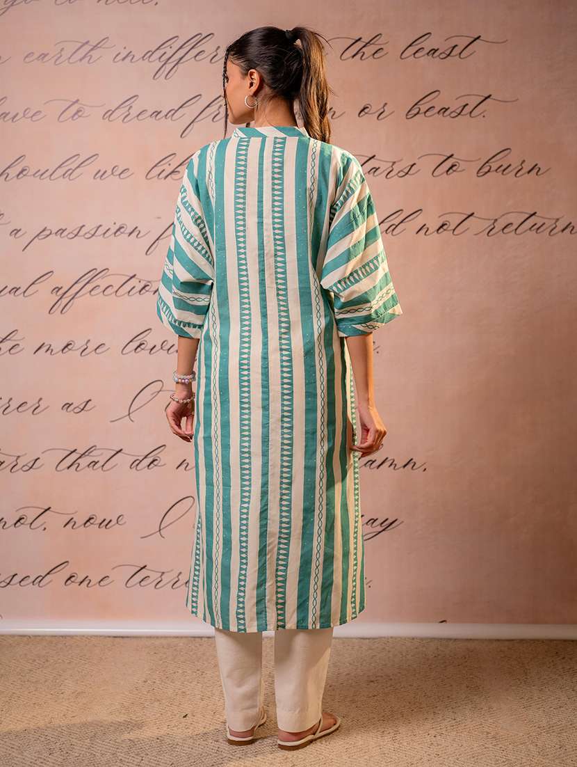 women printed three quarter sleeves straight kurta - 22550253 -  Standard Image - 3