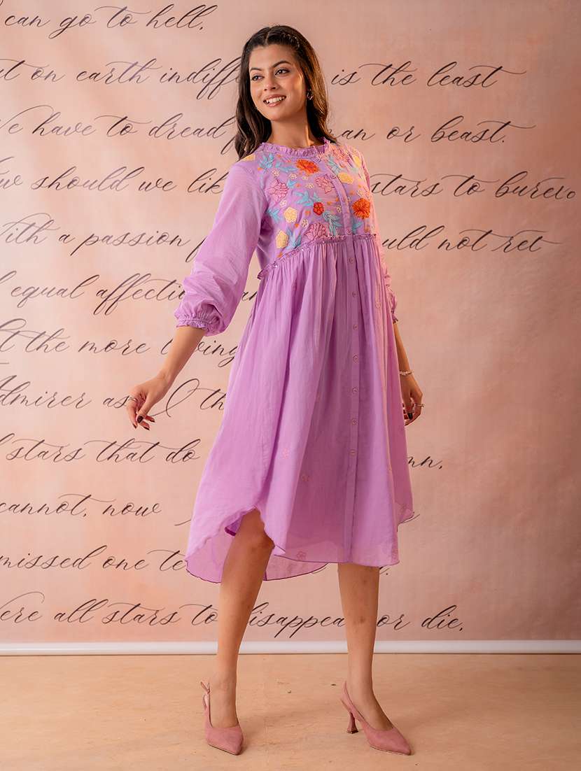 women embroidered three quarter sleeves high low dress - 22550259 -  Standard Image - 3