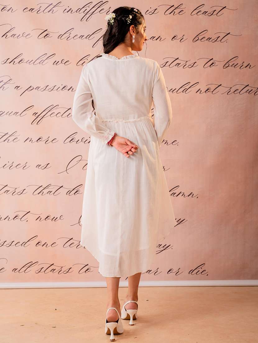 women embroidered three quarter sleeves high low dress - 22550260 -  Standard Image - 3
