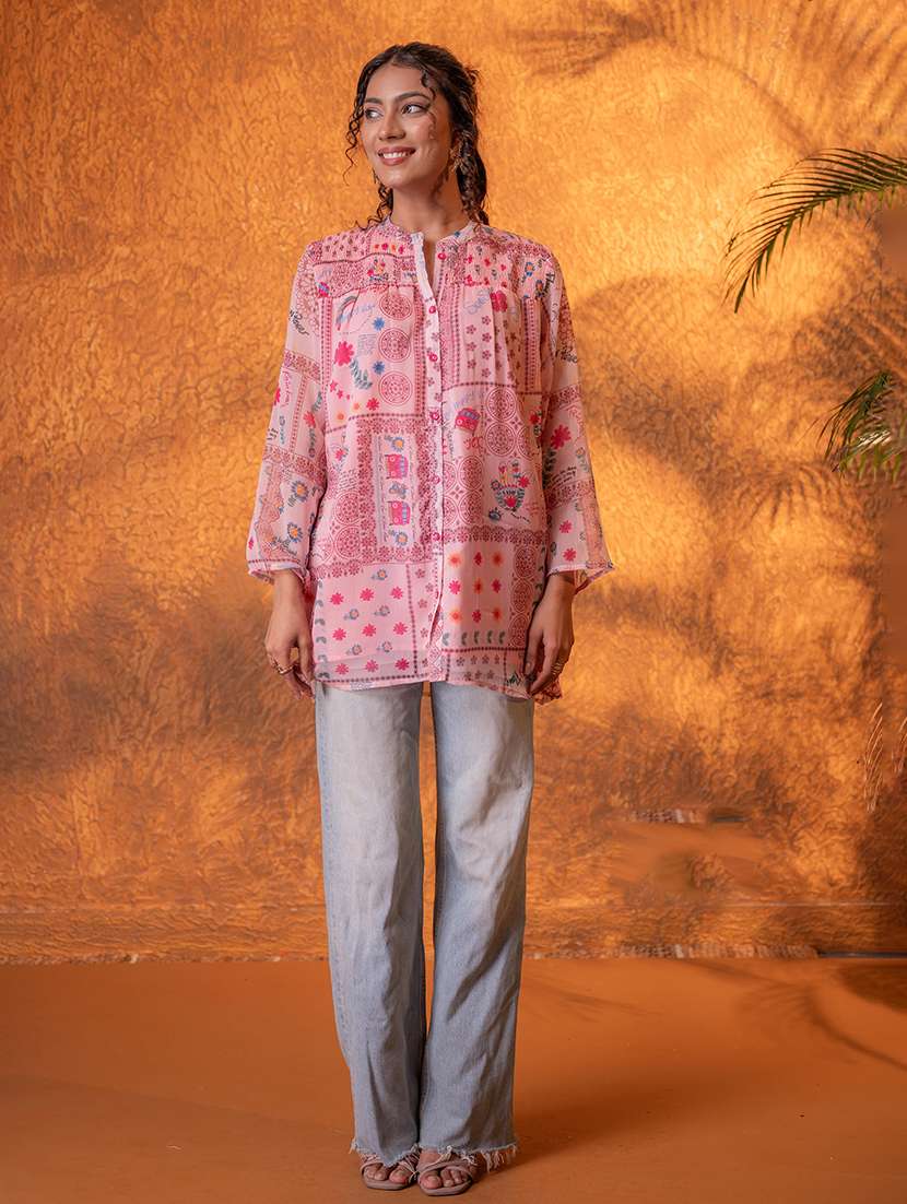 women printed mandarin enck a-line tunic