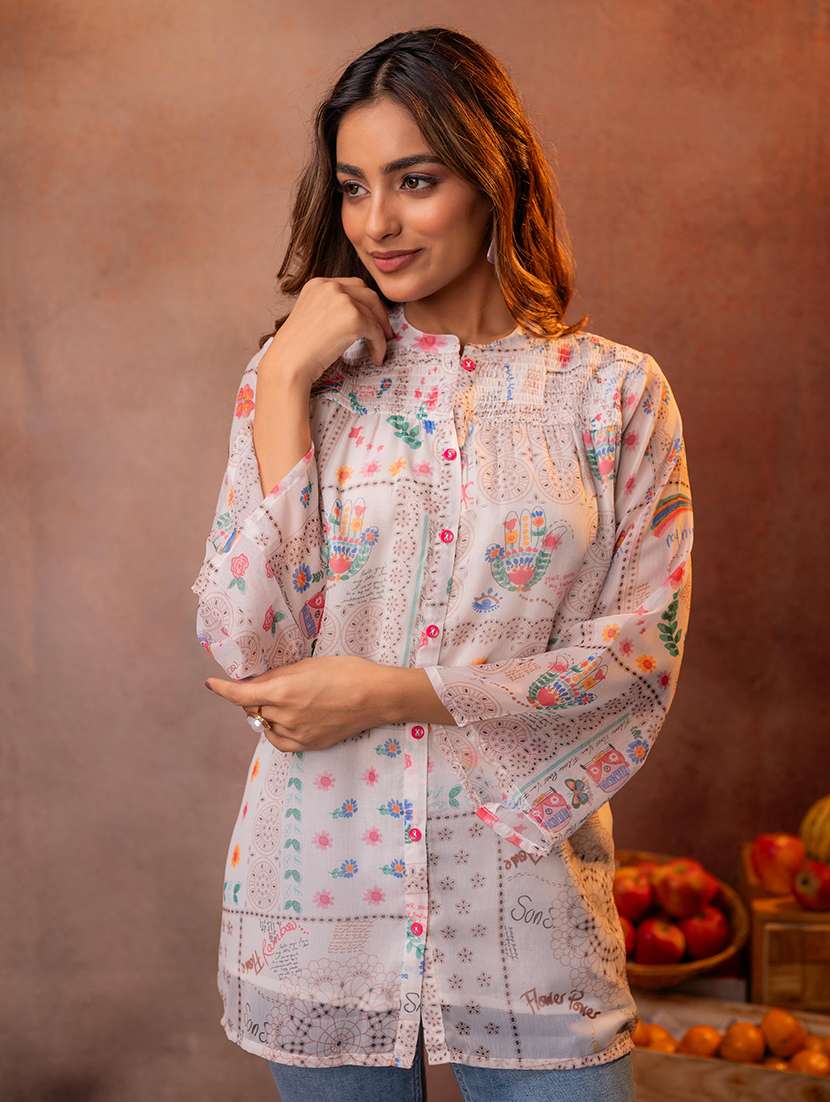 women printed mandarin neck shirt tunic