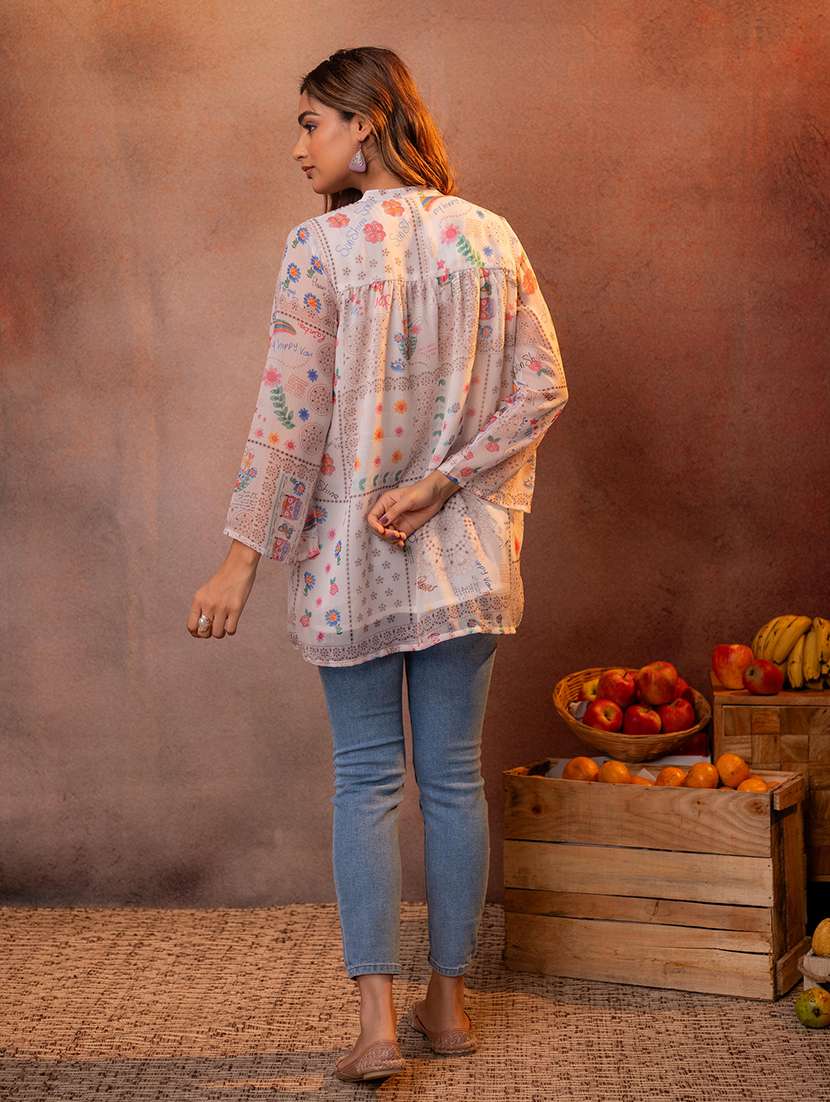 Women Printed Mandarin Neck Shirt Tunic - 22550331 -  Standard Image - 3