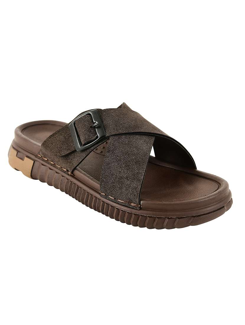 men brown slip on sandal