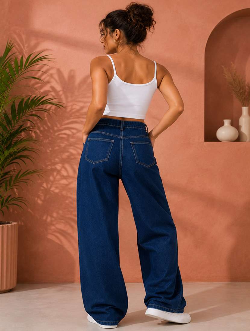 women washed mid rise wide leg jeans - 22550356 -  Standard Image - 5