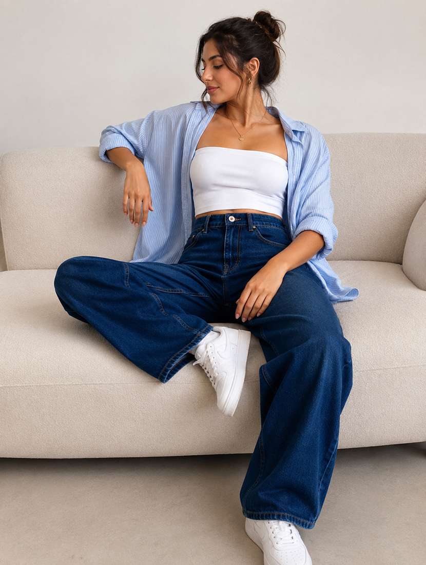 women washed mid rise baggy jeans - 22550357 -  Standard Image - 3
