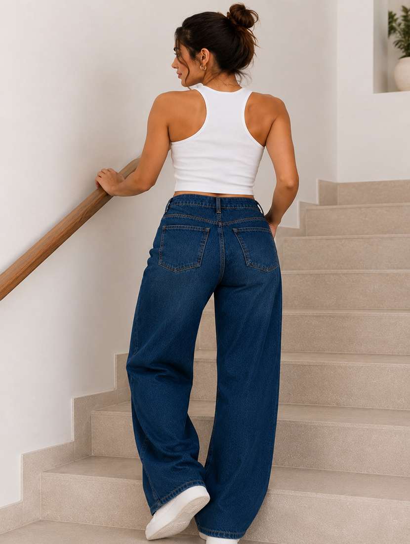 women washed mid rise baggy jeans - 22550357 -  Standard Image - 5