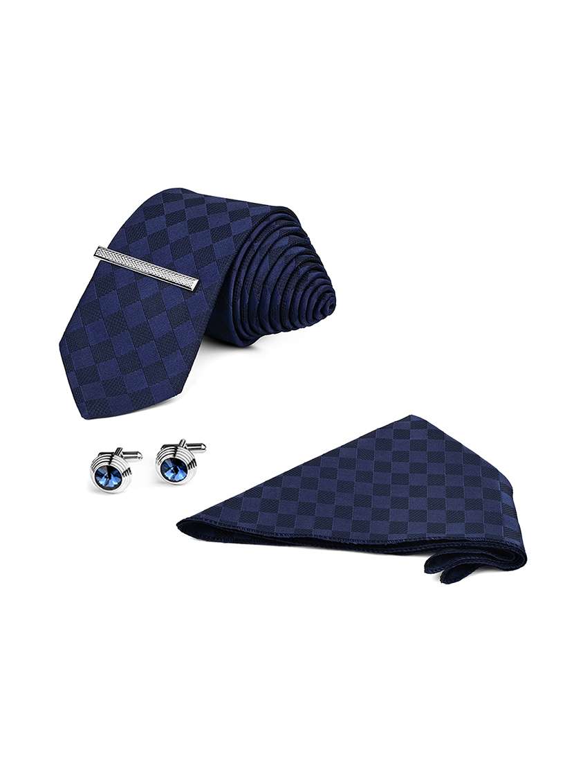 blue checkered tie set with cufflinks pocket square - 22550365 -  Standard Image - 3