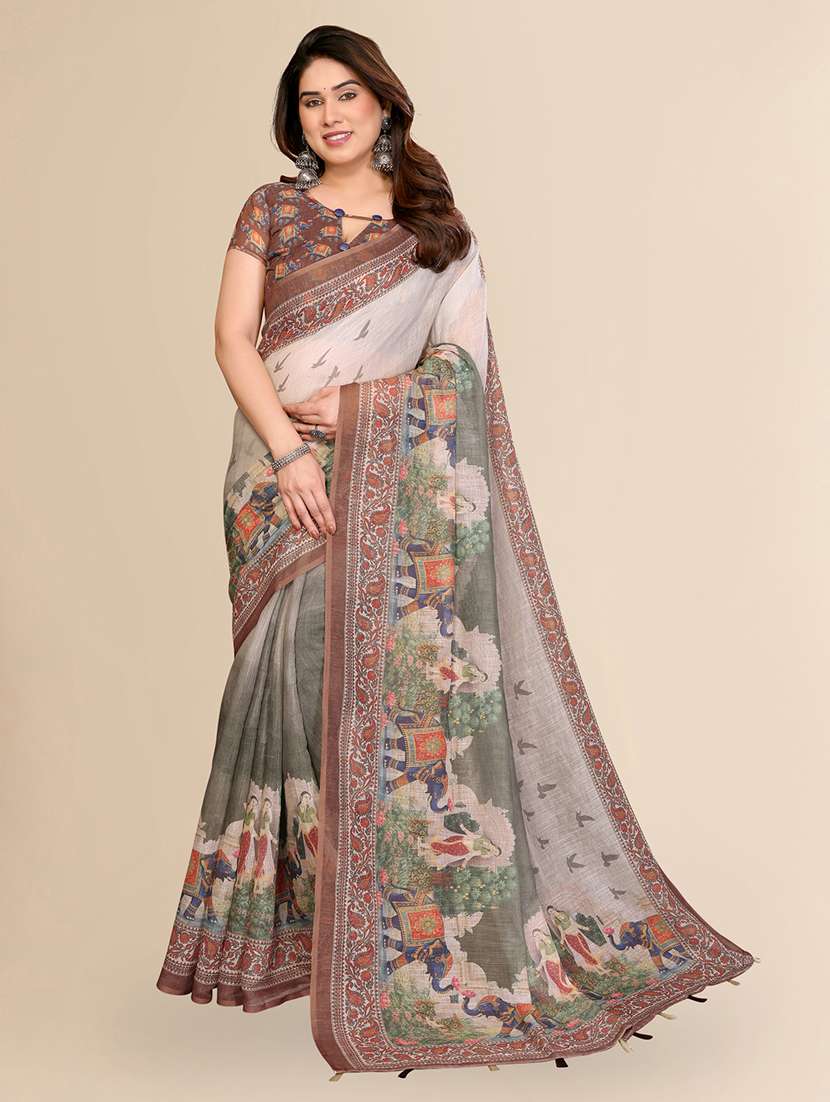 women printed casual wear saree with blouse