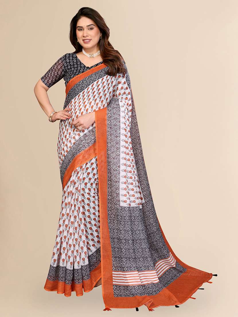 women printed casual wear saree with blouse