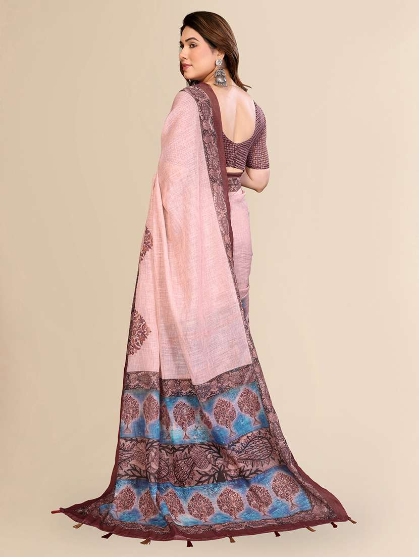 Women Printed Casual Wear Saree With Blouse - 22550395 -  Standard Image - 3