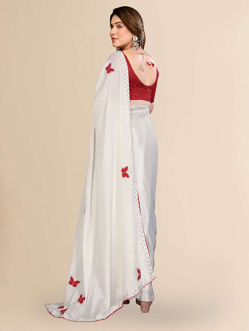 women solid with work embroidered saree with blouse - 22550398 -  Standard Image - 3