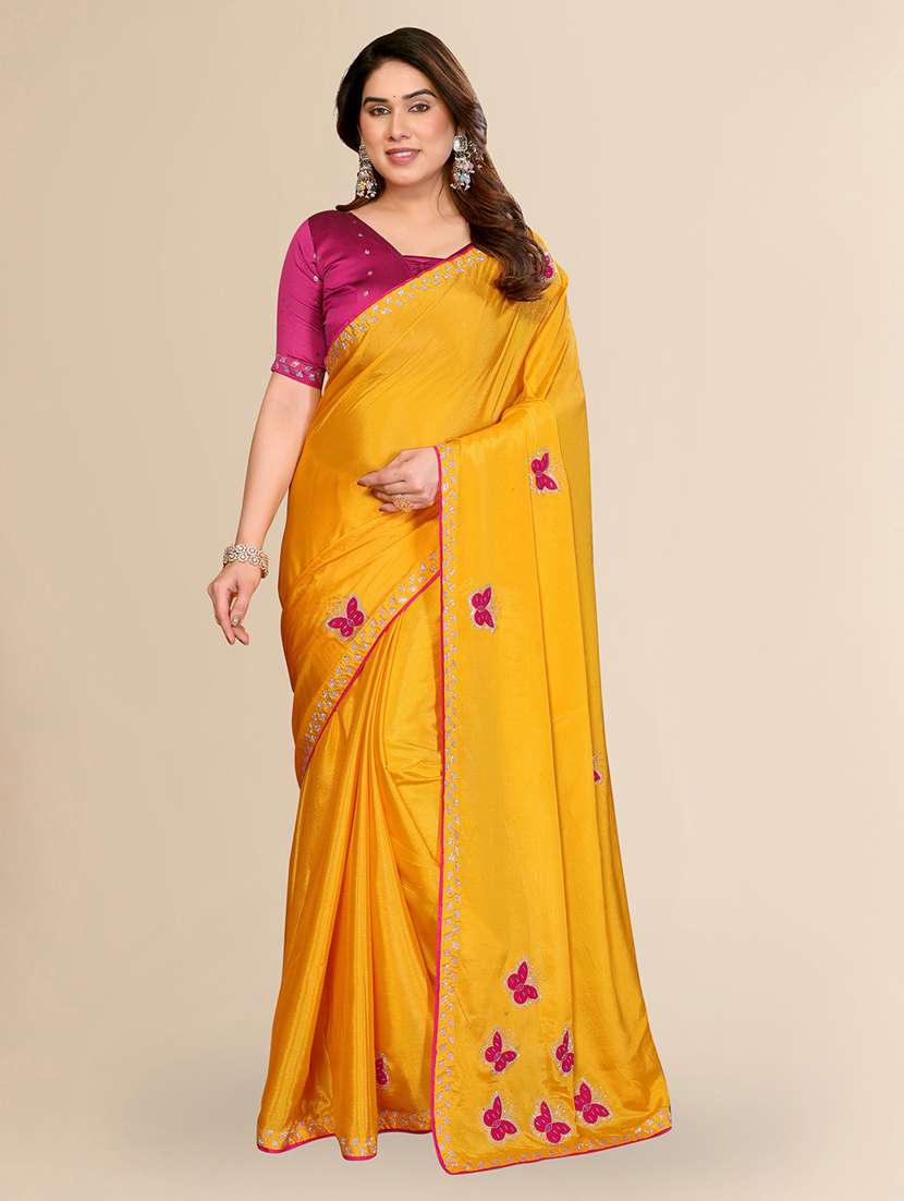 women solid with work embroidered saree with blouse