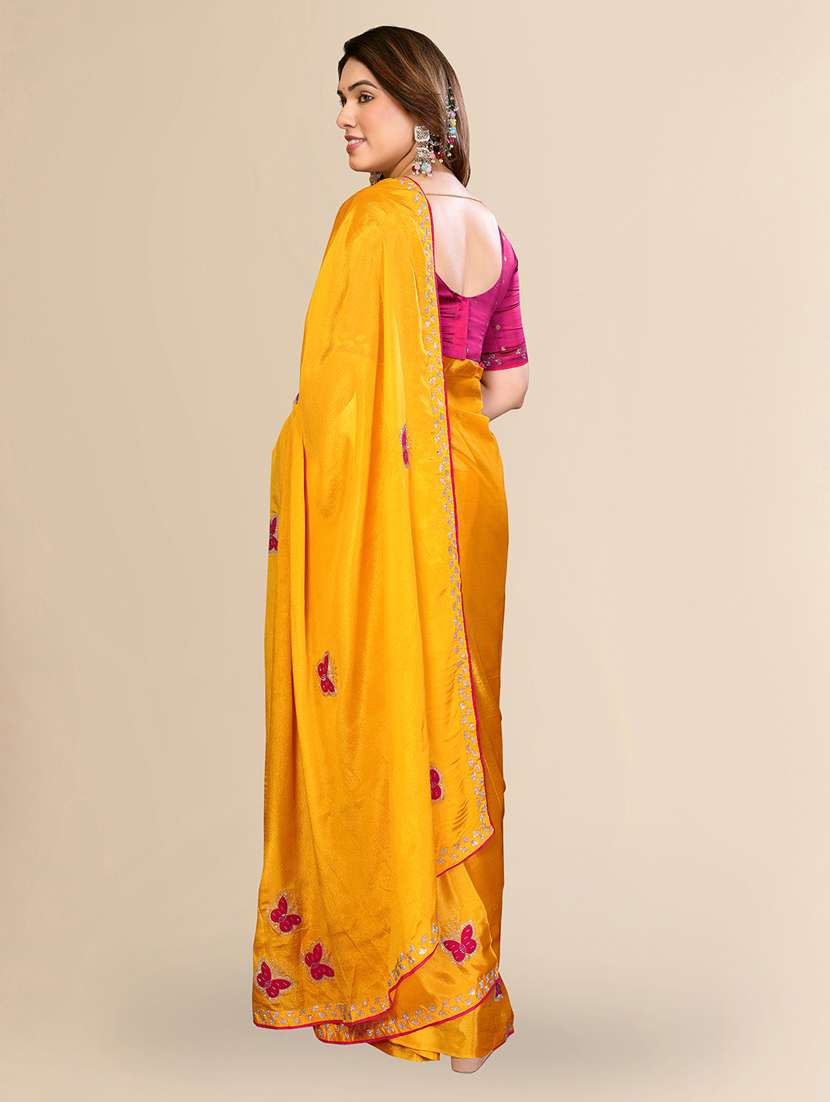 Women Solid With Work Embroidered Saree With Blouse - 22550400 -  Standard Image - 3