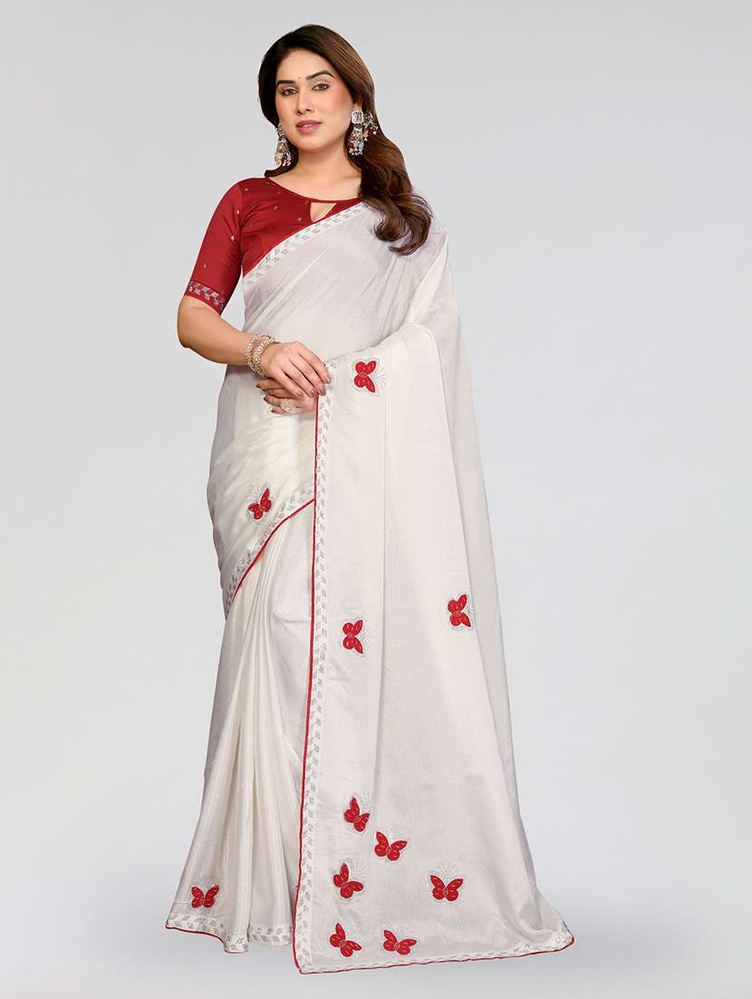 women solid with work embroidered saree with blouse