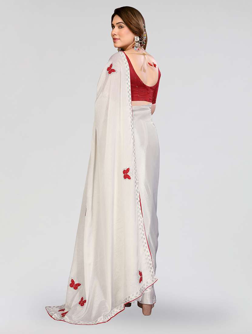 Women Solid With Work Embroidered Saree With Blouse - 22550424 -  Standard Image - 3