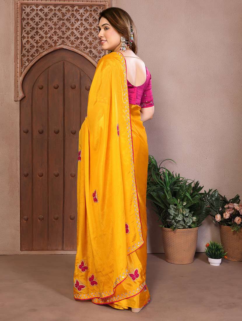 Women Solid With Work Embroidered Saree With Blouse - 22550439 -  Standard Image - 3