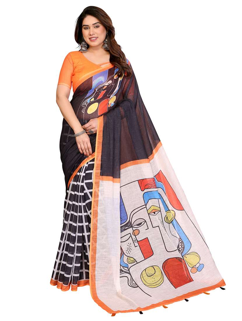 women printed casual wear saree with blouse