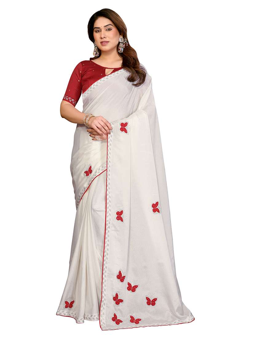 women solid with work embroidered saree with blouse