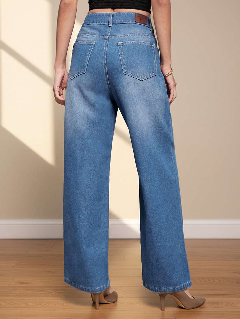 women washed high rise wide leg jeans - 22550461 -  Standard Image - 3