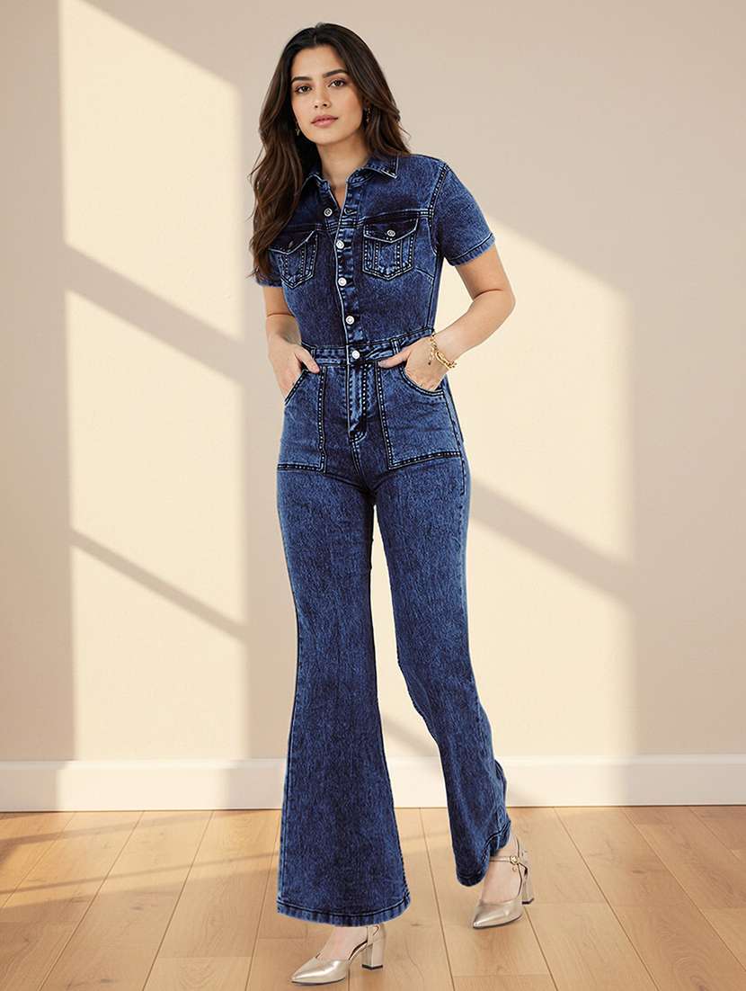 women solid short sleeves full leg jumpsuit
