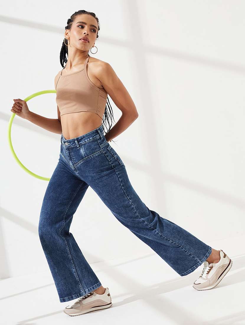 women solid high rise wide leg jeans - 22550861 -  Standard Image - 3