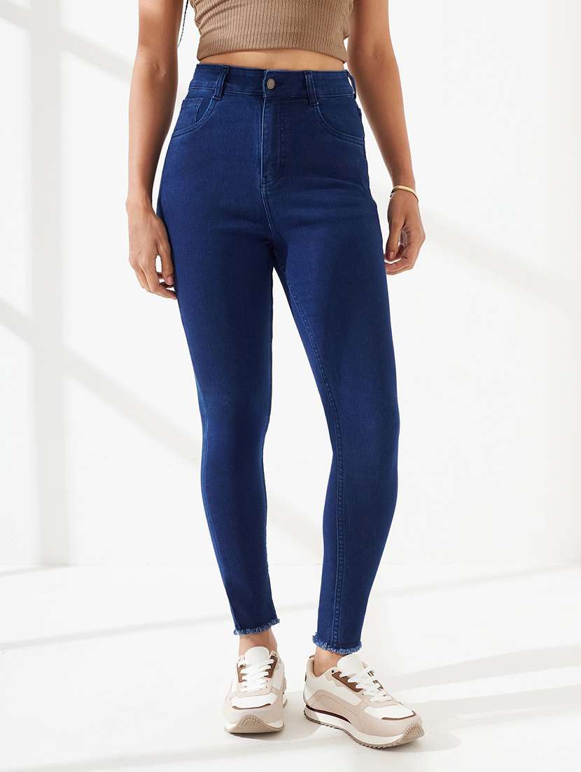 women solid high rise skinny fit jeans