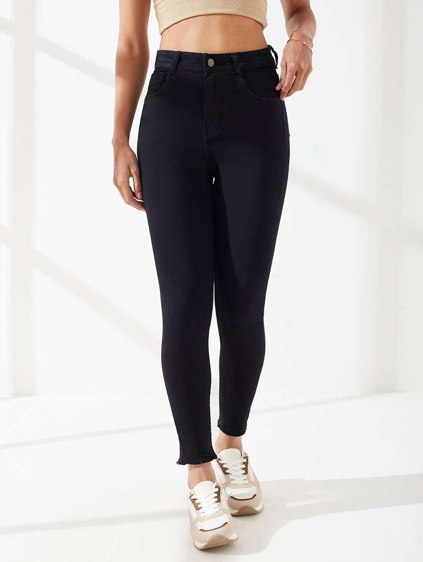 women solid high rise skinny fit jeans
