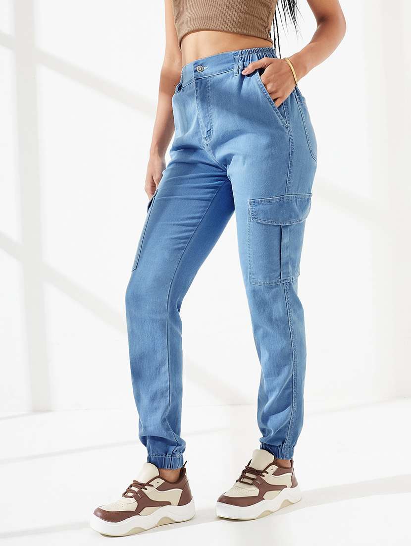 women solid high rise jogger jeans