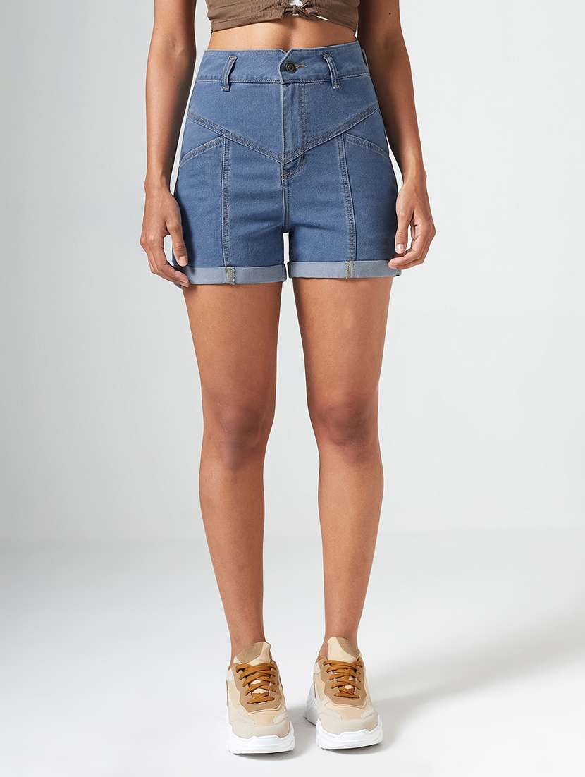 women solid high rise regular fit shorts