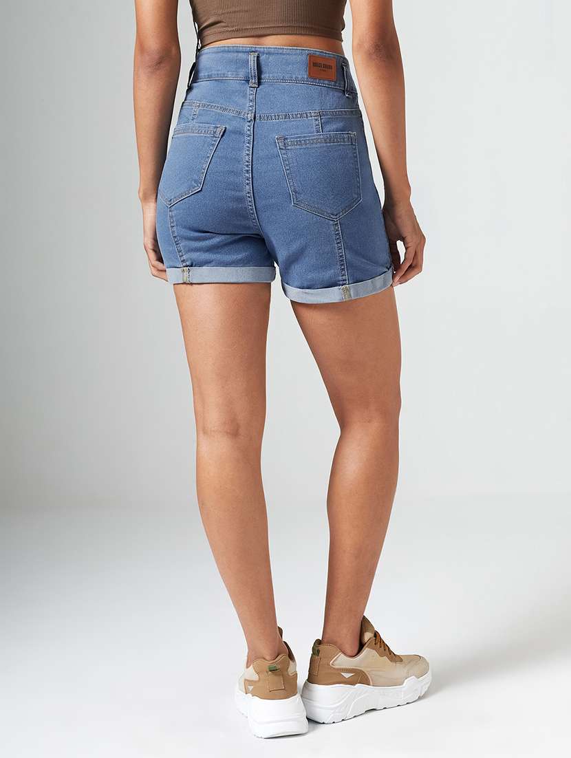 women solid high rise regular fit shorts - 22550935 -  Standard Image - 3