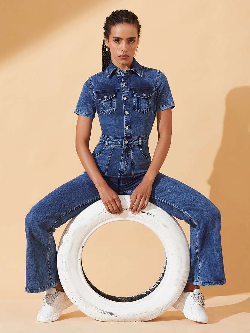 women solid short sleeves full length jumpsuit