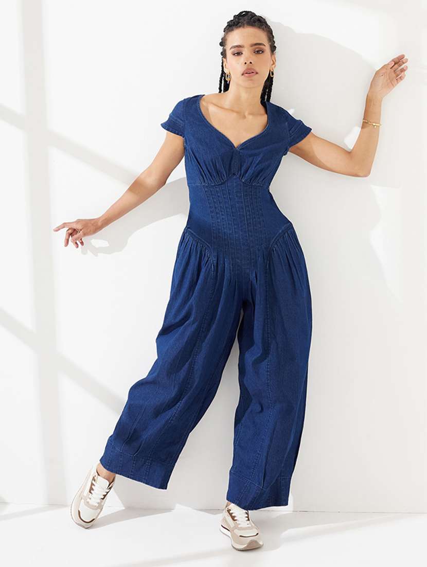 women solid short sleeves full leg jumpsuit