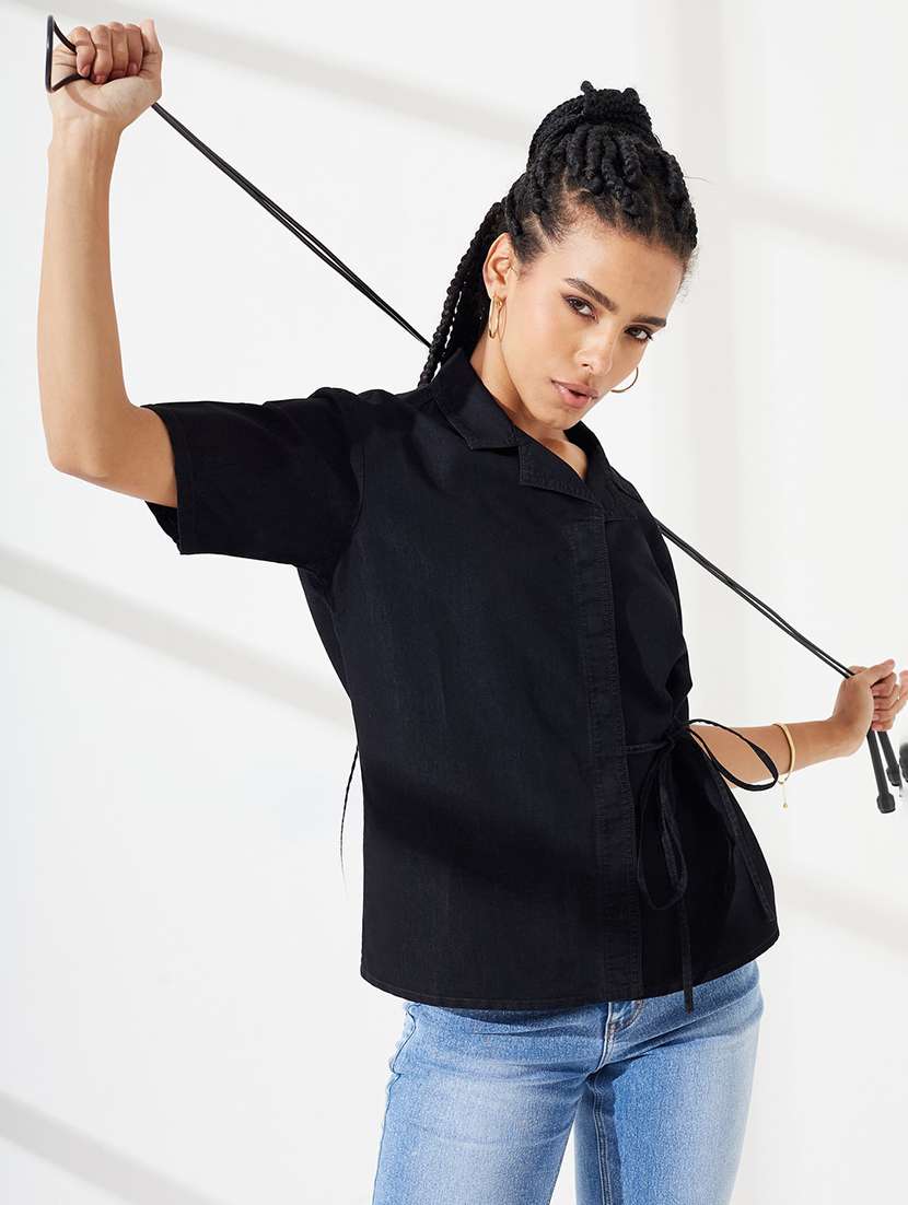 women solid short sleeves regular shirt