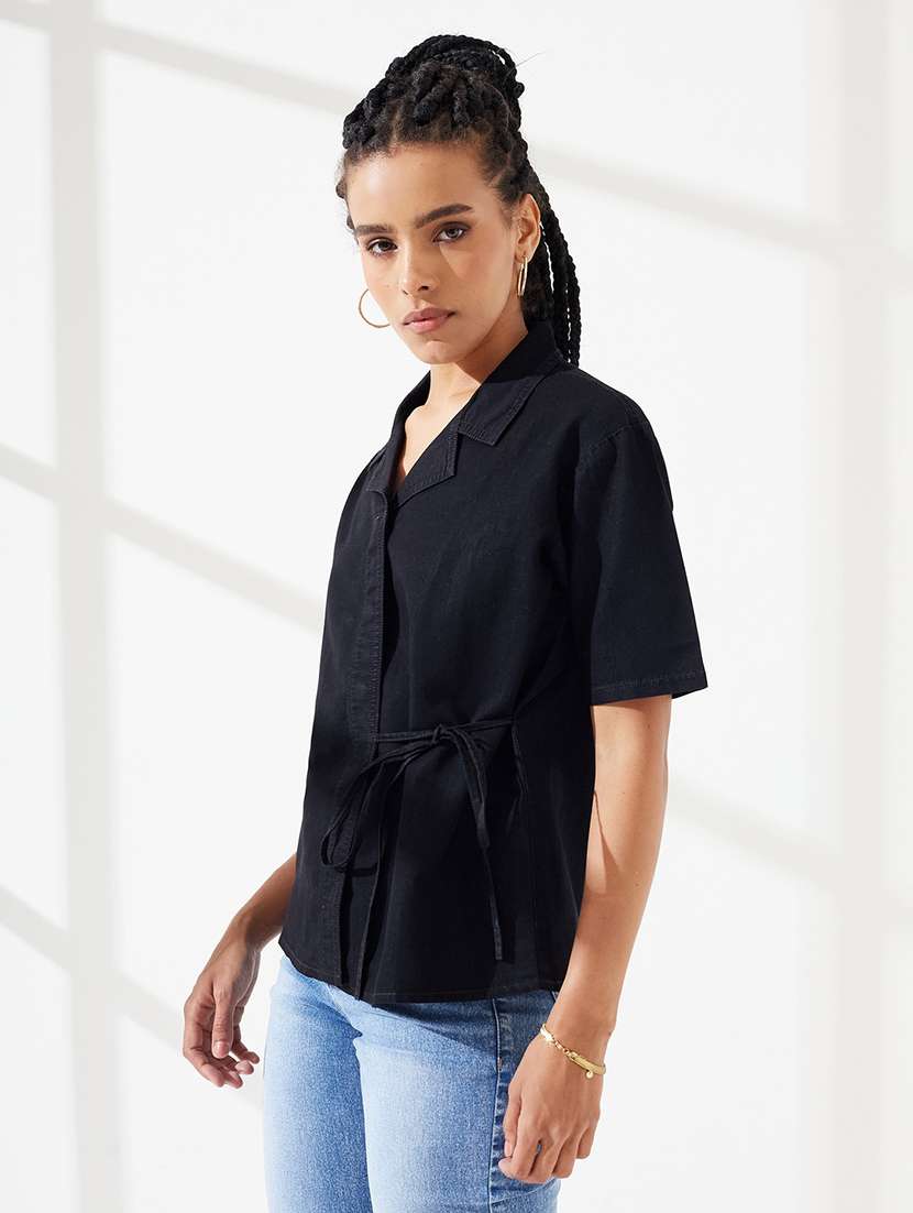 women solid short sleeves regular shirt - 22551014 -  Standard Image - 3