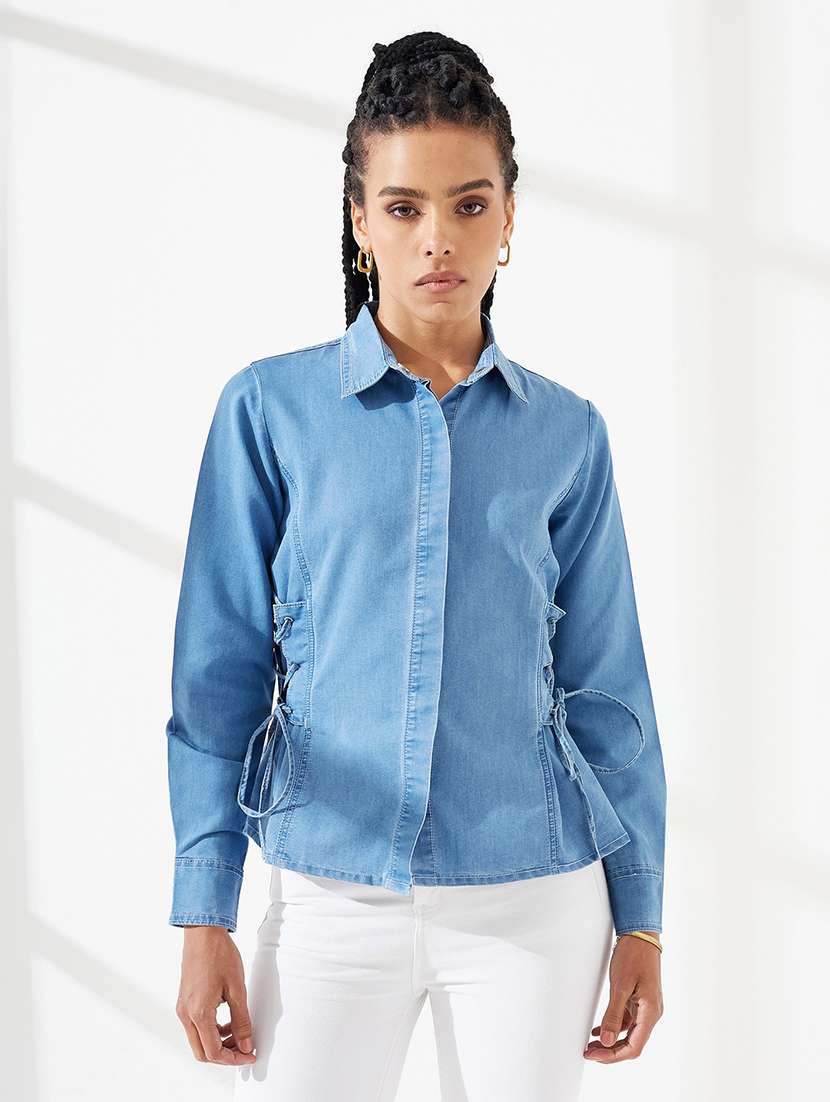 women solid long sleeves regular shirt