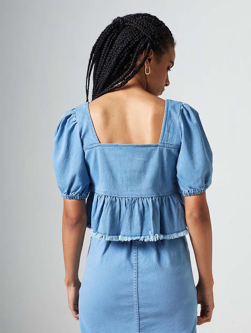 Women Solid Puff Sleeves Peplum Top - 22551020 -  Standard Image - 3