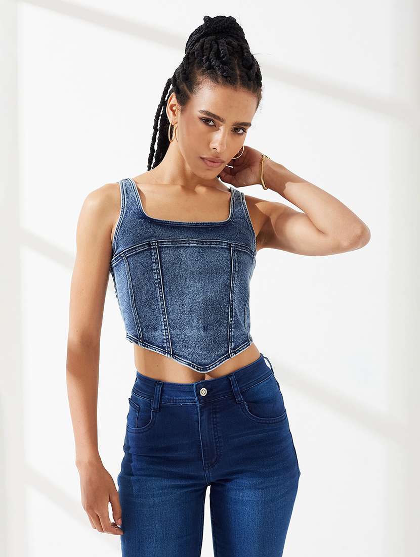 women solid sleeveless crop top