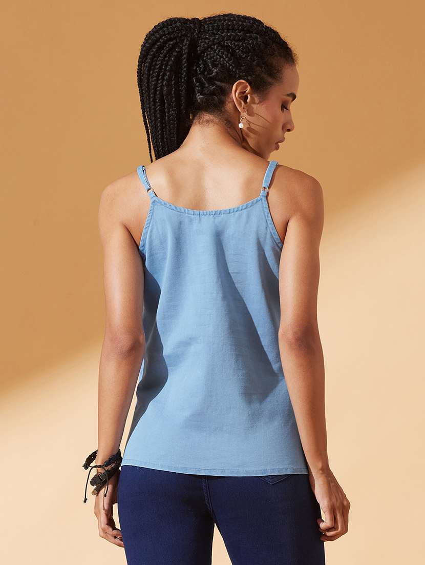 women solid shoulder strap regular top - 22551024 -  Standard Image - 3